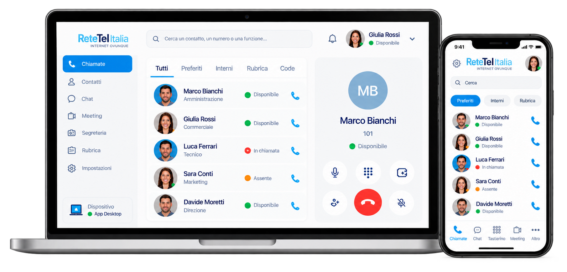 Interfaccia Desktop e Mobile Centralino Cloud